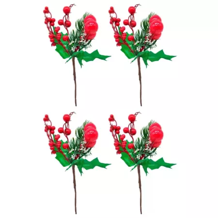 Pack 4 Picks Bayas Rojas Navideñas - Decoración Árbol Pack 4 Picks Bayas Rojas Navideñas - Decoración Árbol