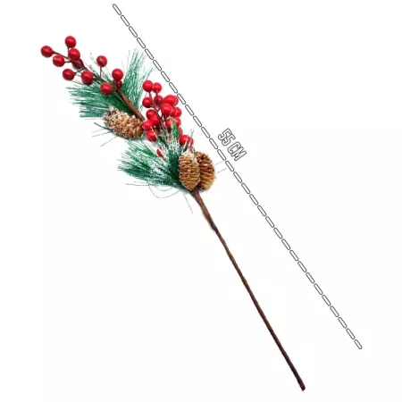 Pack 2 Varas de Pino Nevado con Bayas Rojas y Piñas 55 cm