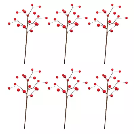 Pack 6 Varas Bayas Rojas 37 cm - Decoración Navidad Festiva