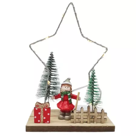 Figura navideña LED estrella o pino en madera 16x11 cm
