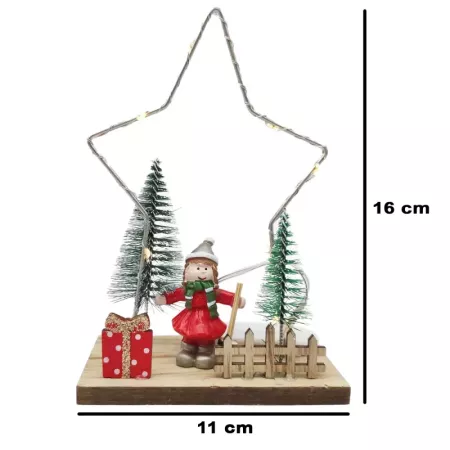 Figura navideña LED estrella o pino en madera 16x11 cm