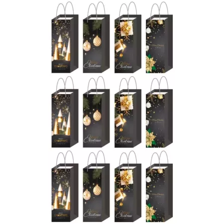 Pack 12 Bolsas Papel para Botella de Vino Navidad Regalo