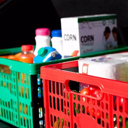 Caja plegable multiusos 32L resistente con asas – azul/rojo/verde Caja plegable multiusos 32L resistente con asas – azul/rojo/verde