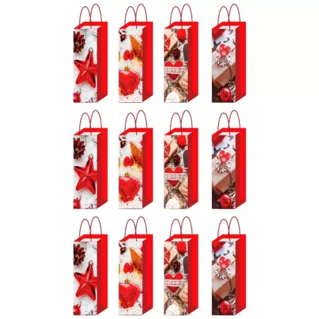 Pack 12 Bolsas de Papel Navideñas para Botellas de Vino