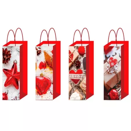 Pack 12 Bolsas de Papel Navideñas para Botellas de Vino