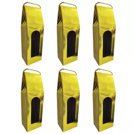 Pack 6 Cajas Doradas para Botella de Vino con Asa - Navidad