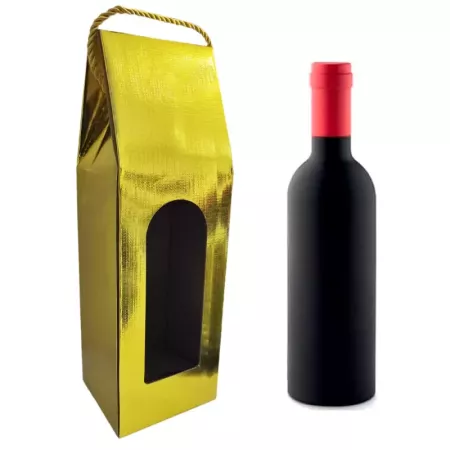 Pack 6 Cajas Doradas para Botella de Vino con Asa - Navidad