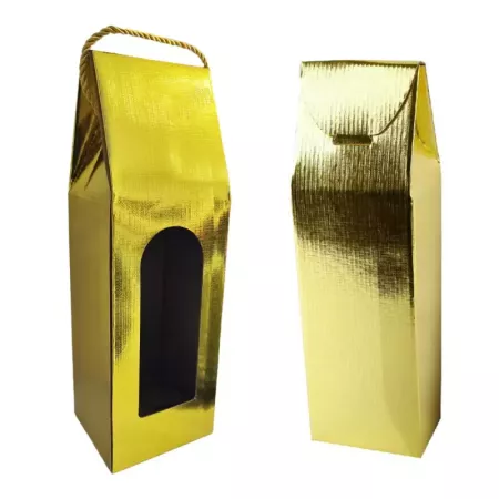 Pack 6 Cajas Doradas para Botella de Vino con Asa - Navidad