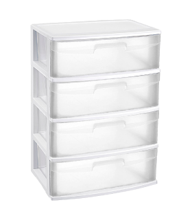 Cajonera támesis de plástico blanco, 3 cajones transparentes, 58,5 x 28,5 x  39 cm, torre de almacenaje y organizació