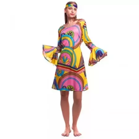 Disfraz Hippie Mujer Talla M | Vestido y Diadema Carnaval Disfraz Hippie Mujer Talla M | Vestido y Diadema Carnaval