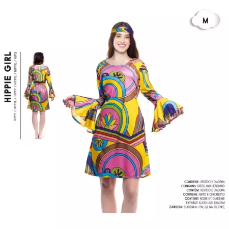 Disfraz Hippie Mujer Talla M | Vestido y Diadema Carnaval Disfraz Hippie Mujer Talla M | Vestido y Diadema Carnaval