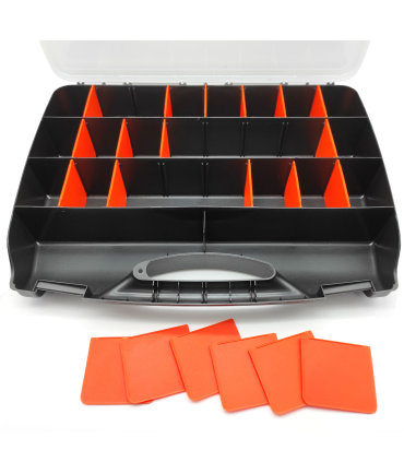 Tradineur - Caja para organizar de plástico de 37 x 30 x 8 cm con 2  compartimentos y asa. Organizador de herramientas para hogar