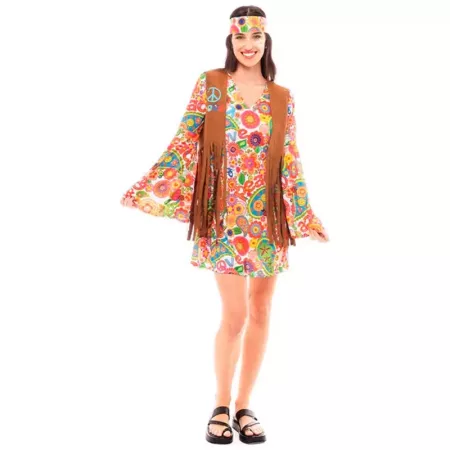 Disfraz Hippie Mujer Talla S | Vestido, Chaleco y Cinta