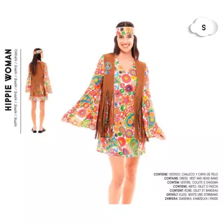 Disfraz Hippie Mujer Talla S | Vestido, Chaleco y Cinta