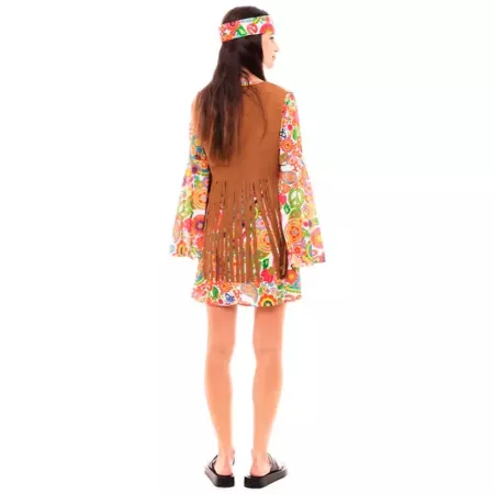 Disfraz Hippie Mujer Talla L | Vestido y Chaleco Carnaval