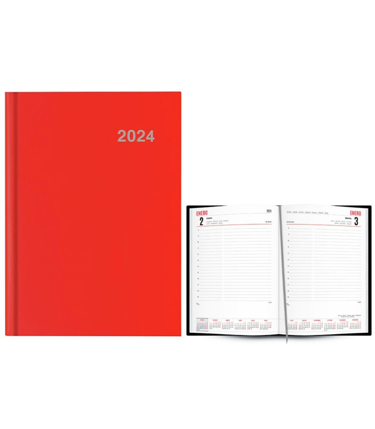 Tradineur - Agenda 2024, modelo París, tapa dura y cinta marcapáginas,  vista día página, enero a diciembre, planificador anual d