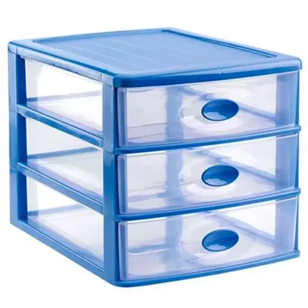 Tradineur - Cajonera de sobremesa de plástico Loira, 3 cajones transparentes, torre almacenaje multiusos, oficina, baño, fabrica