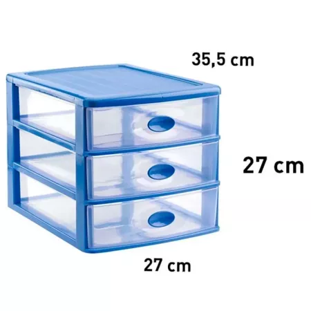 Tradineur - Cajonera de sobremesa de plástico Loira, 3 cajones transparentes, torre almacenaje multiusos, oficina, baño, fabrica