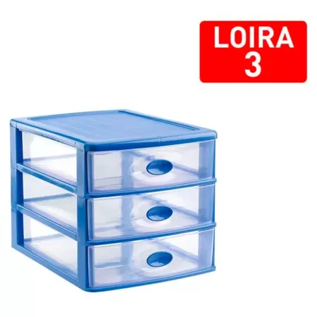 Tradineur - Cajonera de sobremesa de plástico Loira, 3 cajones transparentes, torre almacenaje multiusos, oficina, baño, fabrica