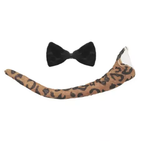 Tradineur - Set de leopardo, 4 piezas, poliéster, incluye diadema, nariz, pajarita y cola, accesorios para disfraces, carnaval,