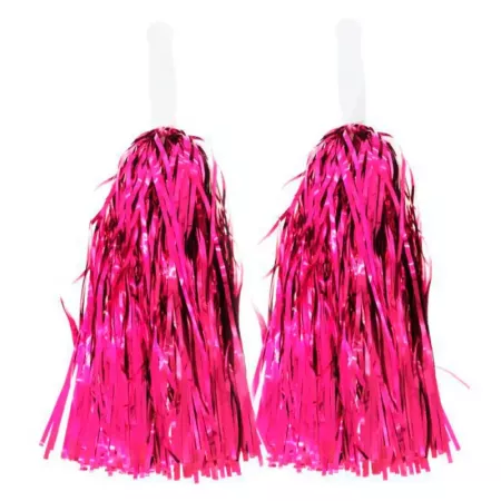 Tradineur - Pompones de animadora, incluyen mangos de plástico, accesorios para disfraces, carnaval, Halloween, cosplay (Fucsia