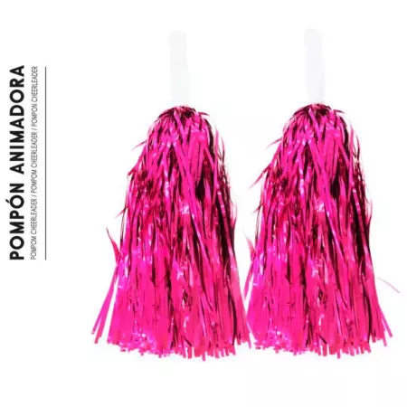 Tradineur - Pompones de animadora, incluyen mangos de plástico, accesorios para disfraces, carnaval, Halloween, cosplay (Fucsia