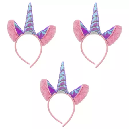 Tradineur - Pack de 3 diademas de unicornio lila, poliéster, complementos para disfraces, carnaval, Halloween, cosplay, fiestas
