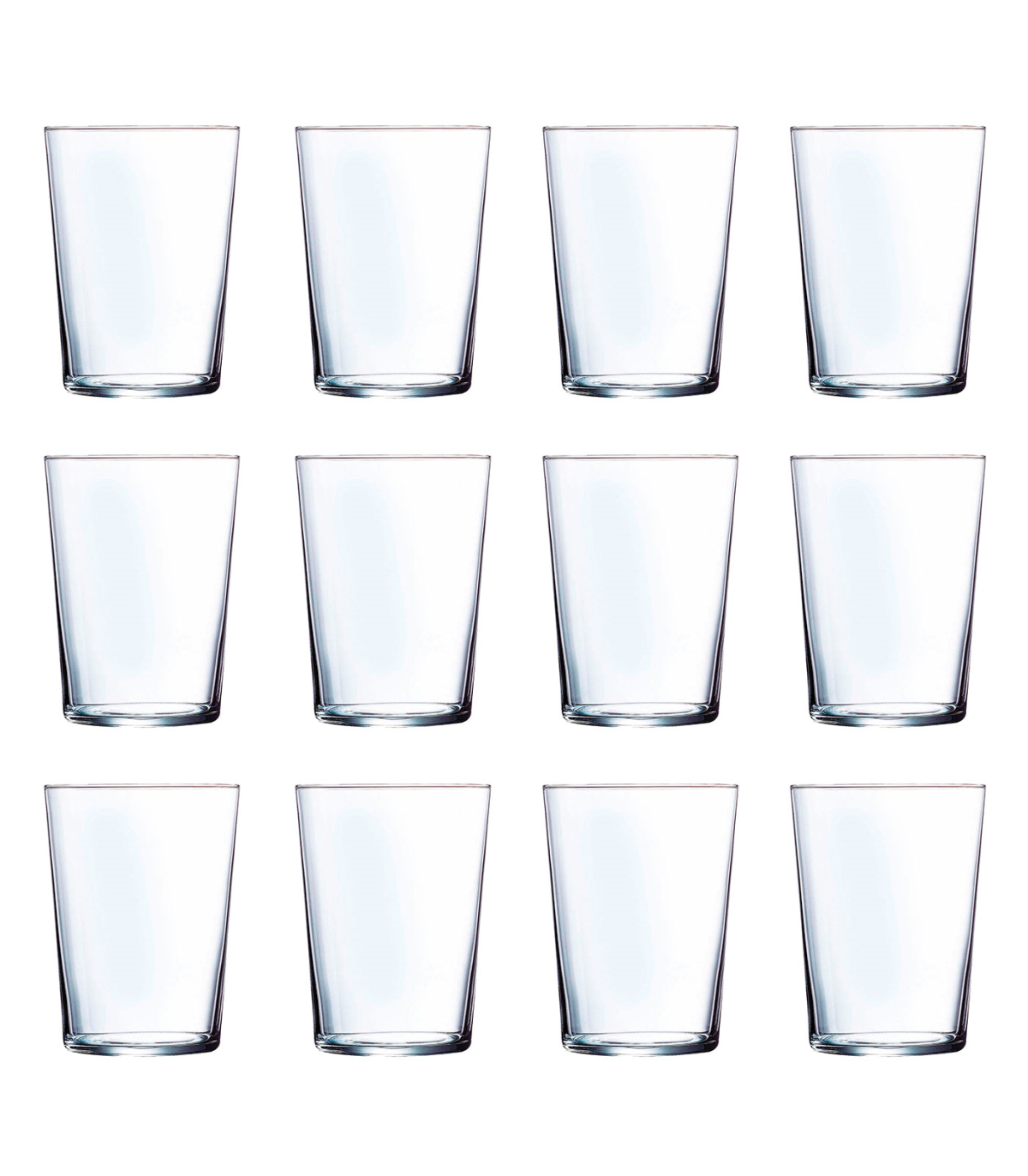 Juego de 12 vasos de cristal de 520 ml, pack de vasos para agua, bebidas,  ligeros, aptos para lavavajillas, 12,1 x 8