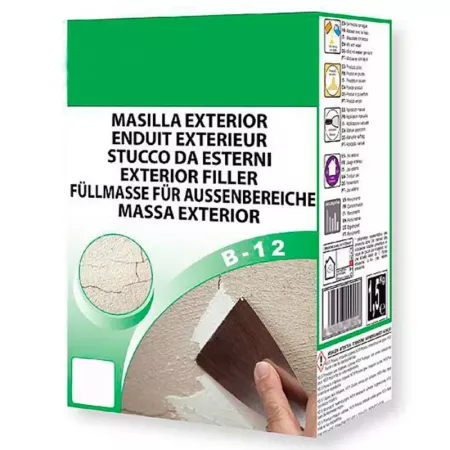 Masilla en polvo para exterior B-12 blanca 1,5 kg para reparación de grietas y fachadas resistente y fácil de aplicar