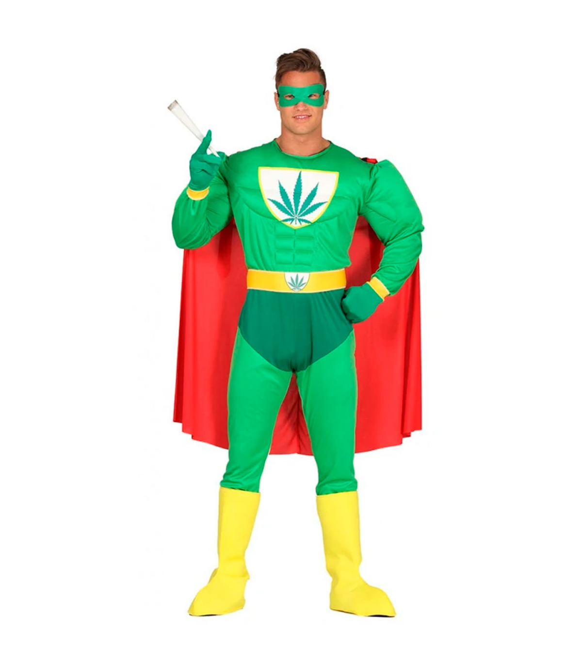 Tradineur - Disfraz de superhéroe marihuana para adulto, poliéster, incluye  antifaz, capa, mono, guantes y cinturón, atuendo de