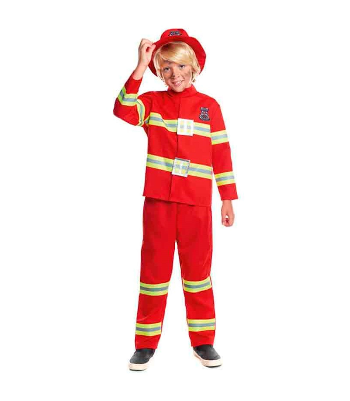 Tradineur - Disfraz de bombero infantil unisex - Fabricado en fibra  sintética - Incluye camiseta, pantalón y gorro - Carnaval, H