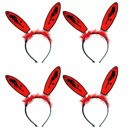 Tradineur - Pack de 4 diademas de conejita atractiva con orejas y pelaje - Fabricado en Plástico - Ideal para fiestas de despedi