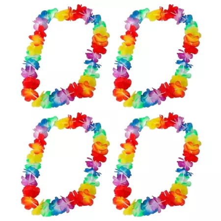 Tradineur - Pack de 4 Collares de flores hawaianas grandes multicolor - Diámetro aprox: 32 cm - Ideal para disfraces en fiestas,