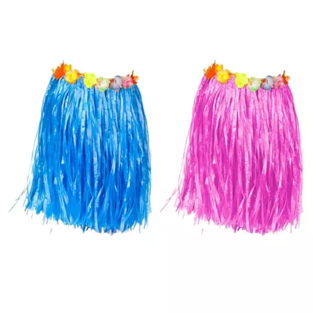 Tradienur - Pack de 2 faldas Hawaianas de 60 cm - Fabricado en poliéster - Ideal para fiestas de disfraces, carnaval o Halloween