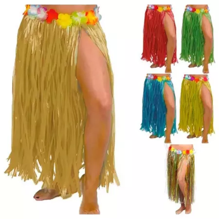 Tradienur - Pack de 2 faldas Hawaianas de 60 cm - Fabricado en poliéster - Ideal para fiestas de disfraces, carnaval o Halloween