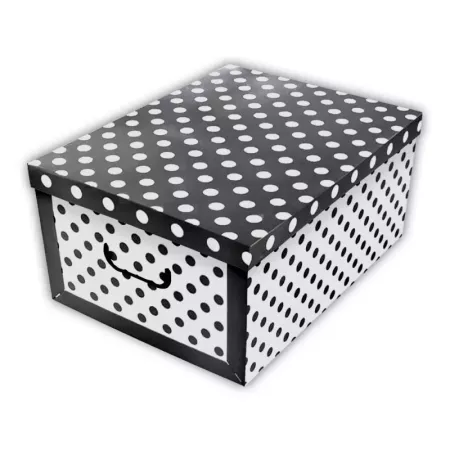 Tradineur - Caja de cartón con asas plegable - Diseño de lunares - Almacenamiento, organizador de ropa, juguetes, libros - 51 x