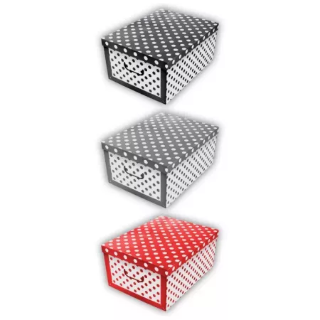 Tradineur - Caja de cartón con asas plegable - Diseño de lunares - Almacenamiento, organizador de ropa, juguetes, libros - 51 x