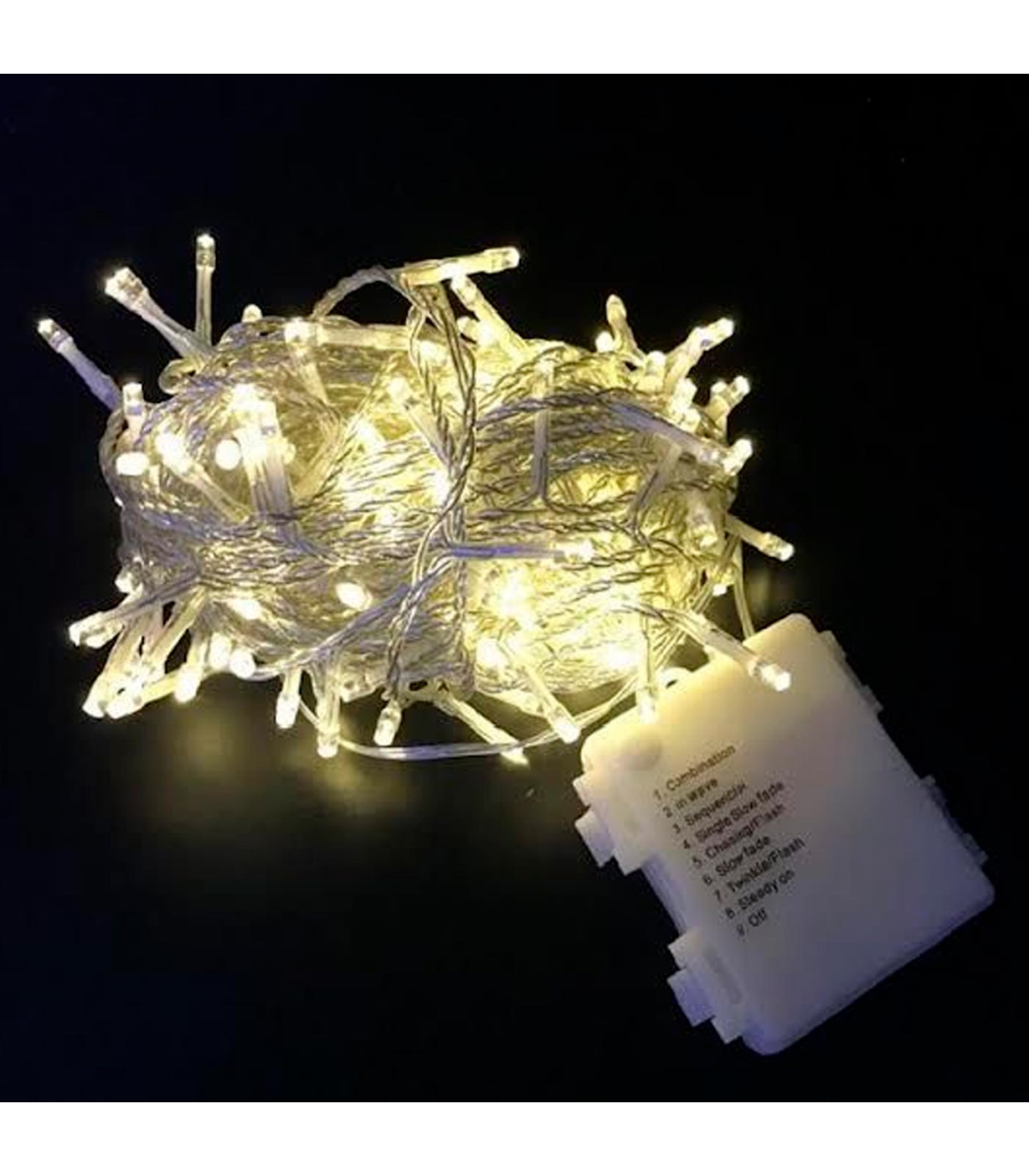 Tradineur - Tira de 300 luces LEDs a pilas - Cableado blanco - Apto para  interiores - Función de luz foja e intermitente - 24 Me