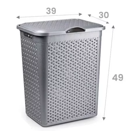 Tradineur - Cesto para ropa sucia con tapa y asas, pongotodo de plástico, cubo para colada, imitación de mimbre, fabricado en Es