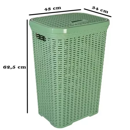 Cesto Ropa Sucia 60L Verde Imitación Mimbre con Asas