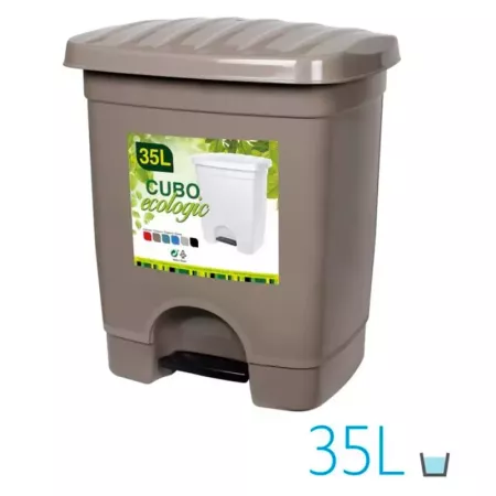 Tradineur - Cubo de basura de plástico con pedal, compartimento unitario, contenedor de residuos, papelera, cocina, fabricado en