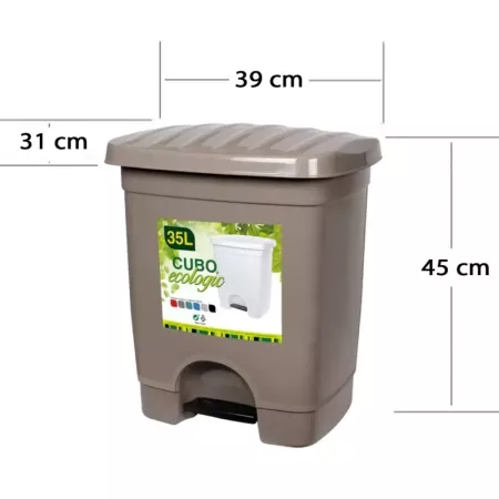 Tradineur - Cubo de basura de plástico con pedal, compartimento unitario, contenedor de residuos, papelera, cocina, fabricado en