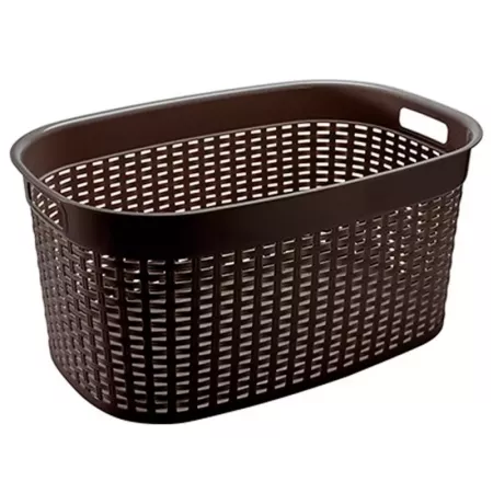 Tradineur - Cesta rectangular ovalada de plástico con asas para colada, diseño rattan, imitación de mimbre, fabricada en España Tradineur - Cesta rectangular ovalada de plástico con asas para colada, diseño rattan, imitación de mimbre, fabricada en España