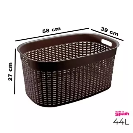 Tradineur - Cesta rectangular ovalada de plástico con asas para colada, diseño rattan, imitación de mimbre, fabricada en España Tradineur - Cesta rectangular ovalada de plástico con asas para colada, diseño rattan, imitación de mimbre, fabricada en España