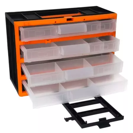Tradineur - Caja organizadora de herramientas, clasificador con 4 cajones transparentes, cajonera plástico, módulo, estante para