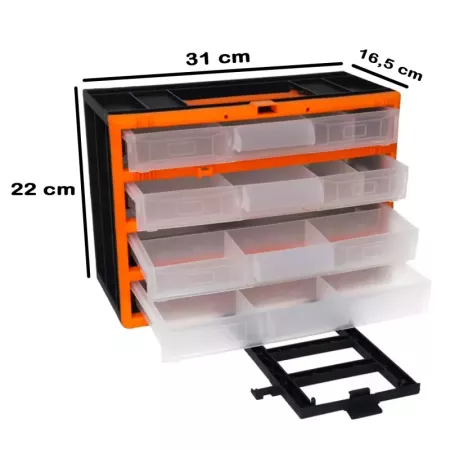 Tradineur - Caja organizadora de herramientas, clasificador con 4 cajones transparentes, cajonera plástico, módulo, estante para
