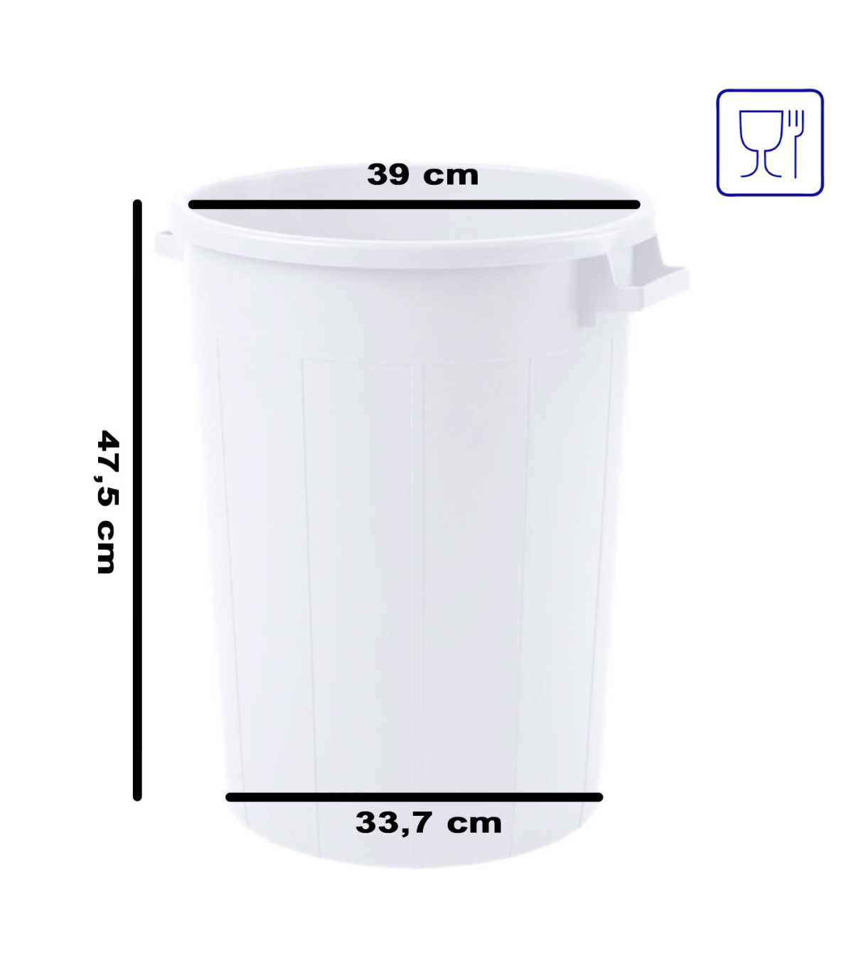 Cubo de basura de 70 litros de color blanco. Apto para uso alimentario