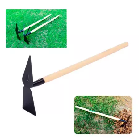 Tradineur - Azada doble con mango de madera, cabezal con borde afilado, diseño templado y forjado, 347 g, ideal para agricultura