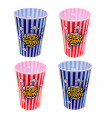 Tradineur - Pack de 4 cubos de palomitas de plástico, bol, recipiente, estilo vintage, cine en casa, 18 x 15 cm, color aleatorio