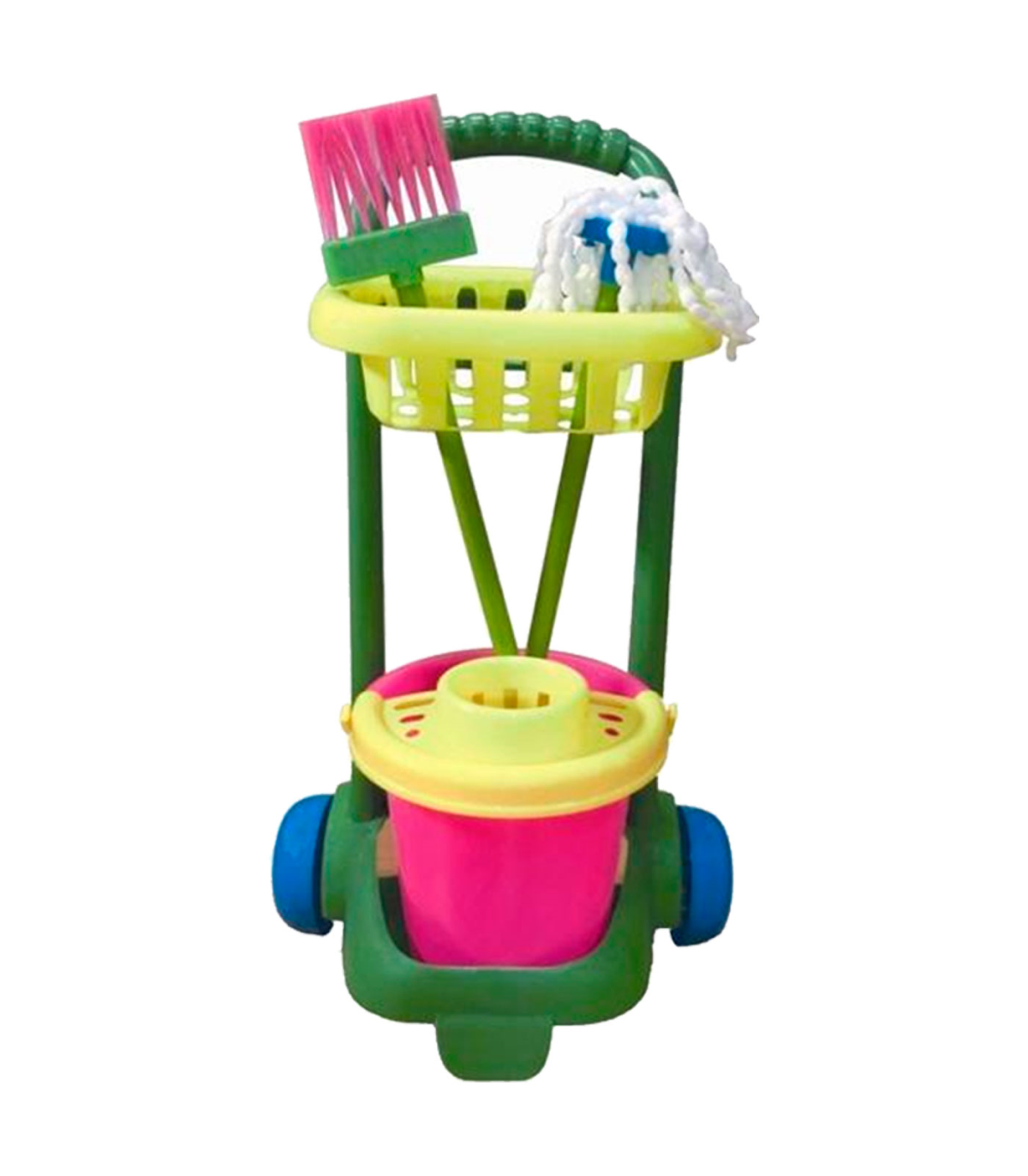 Tradineur - Carro de limpieza infantil de juguete con accesorios 57 x 31 x  20 cm, plástico resistente, cubo, fregona, escoba, ba